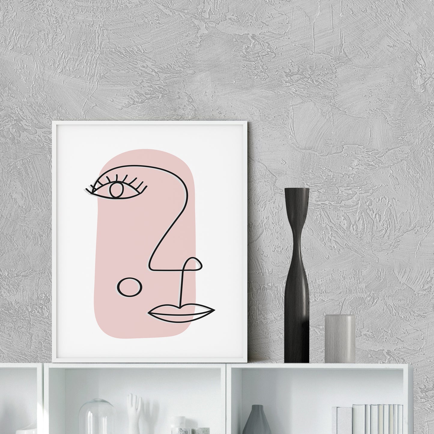 Line Art face Pink Blush Print