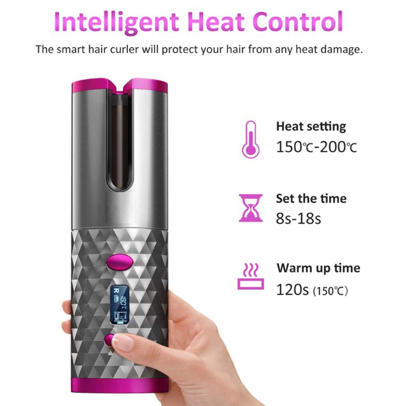 Cordless Hair Curler with LCD Display