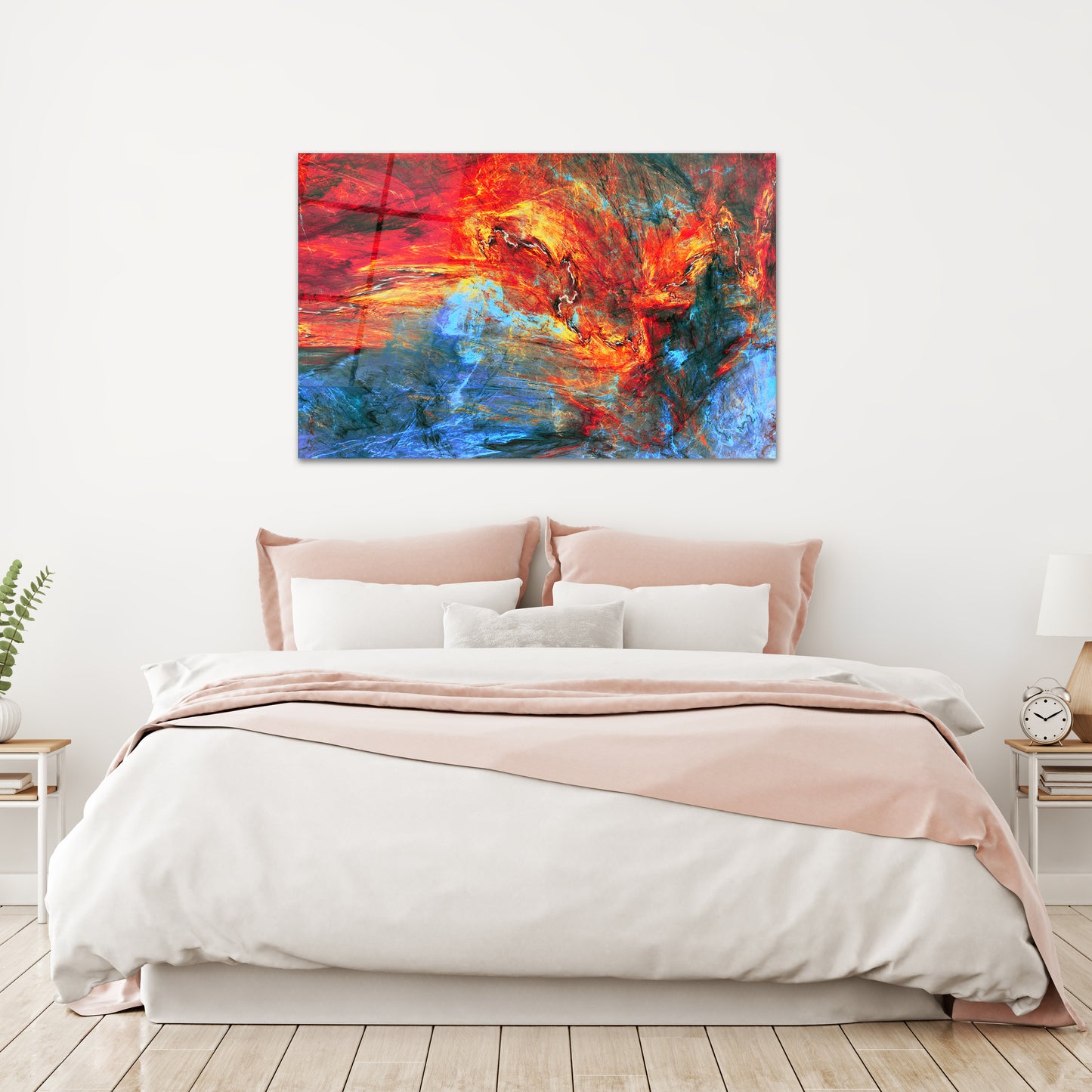 Glass Wall Art Abstract Red and Blue painting Large Print Wall Art