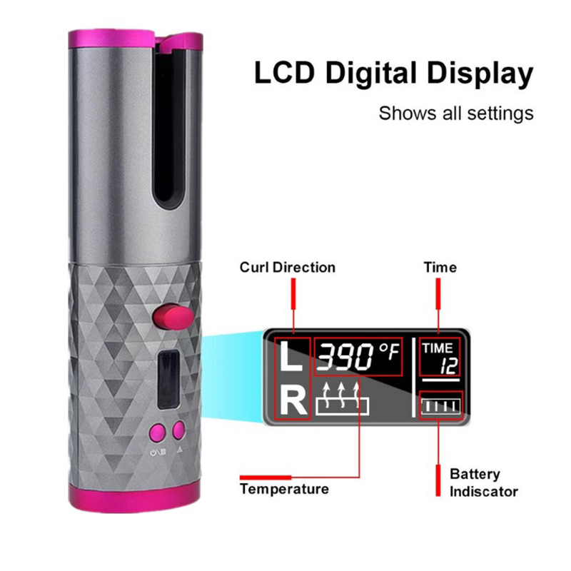 Cordless Hair Curler with LCD Display