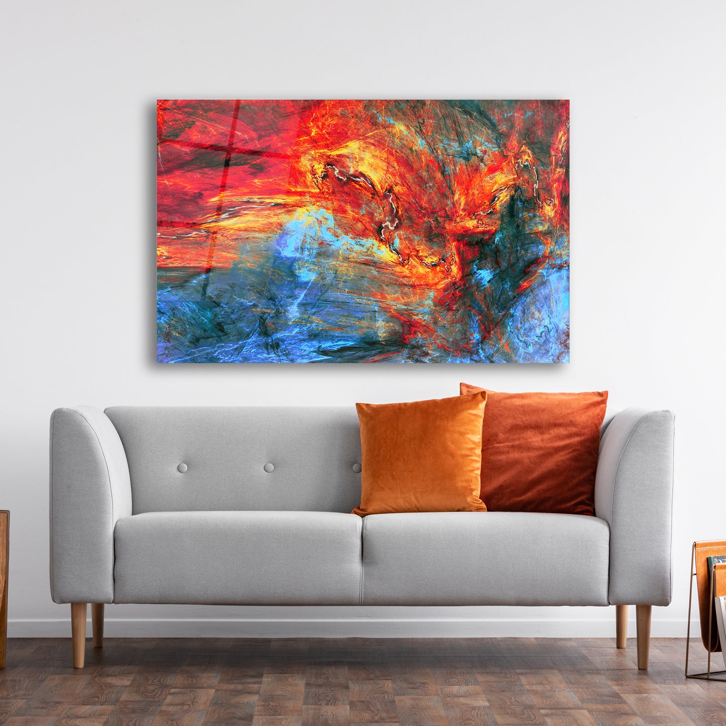 Glass Wall Art Abstract Red and Blue painting Large Print Wall Art